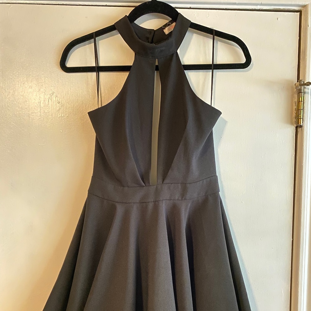 Luxxel Black Sleeveless High Neck Cut Out Flare Mini Dress -size s